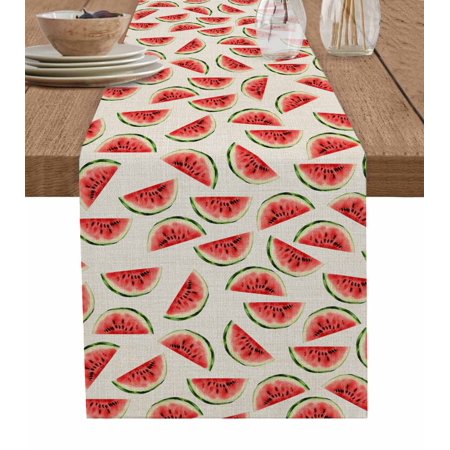 Watermelon Table Runner 90 Inches, Summer Red Fruit Tropical Country Watercolor Bed Runner Dresser Scarves Tabletop for Indoor Outdoor Parties/Ceremony/Banquet, 13" x 90"