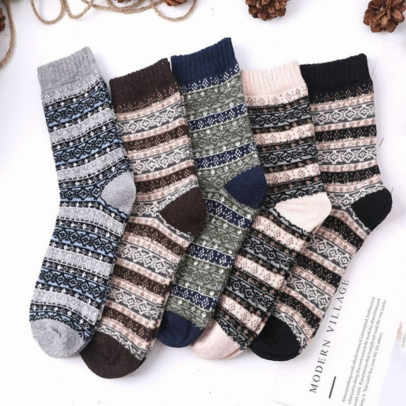 5 Pairs Retro Middle Socks Tube Crew Socks for Men，Christmas Holiday Winter Gifts，Style 1