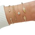 thumbnail image 3 of Pulseras Abiertas De 4 Piezas Para Mujer, Con Brazalete Brazalete Abierto Con Cristal Para Mujeres Niñas - Dorado Yuyangstore Cadena de brazalete de oro para mujer, 3 of 8