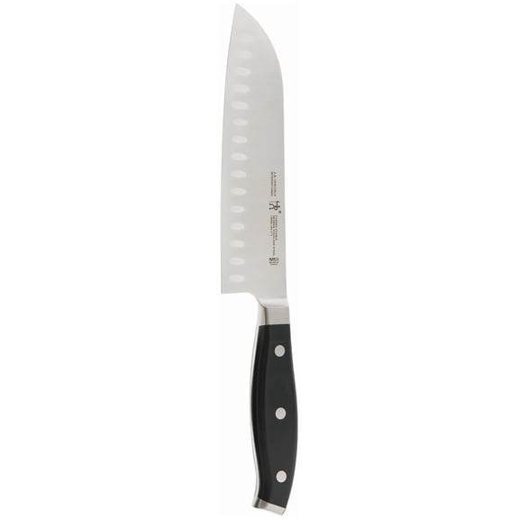 Drevy Forged Premio Hollow Edge Santoku Knife, 7-inch, Black/Stainless Steel