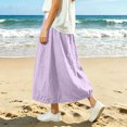 thumbnail image 6 of Miluxas Women's Cotton Linen Maxi Skirt Elastic Waist Drawstring A Line Casual Long Skirt with Pockets Loose Flowy Linen Skirt for Summer Daily Wear Purple, 6 of 8
