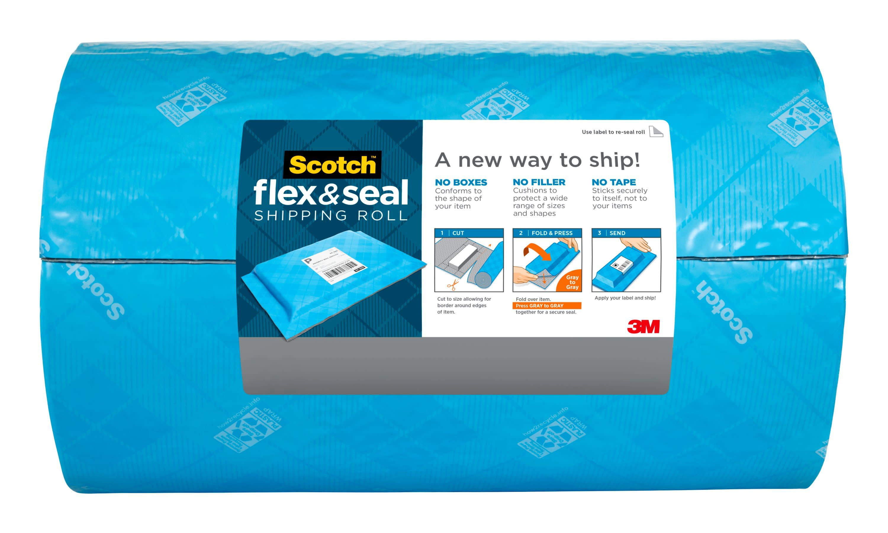2 Rolls Scotch Flex & Seal Shipping Roll Simple Packaging Alternative to Cardboard Boxes Cushioning Bubble Mailers 15 Inches x 20 Feet Poly Bags 