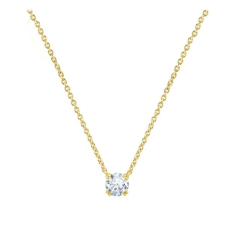 GEMOUR Yellow Gold Plated Sterling Silver 1 ct Round Cut Cubic Zirconia Solitaire Necklace