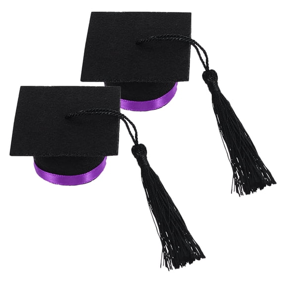 SHINYPASING Mini Graduation Cap Bottle Toppers Felt Fabric Purple 2Pcs 2.2x2.2x1.4in