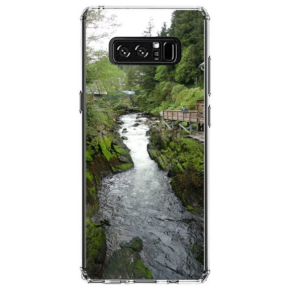 DistinctInk Clear Shockproof Hybrid Case for Samsung Galaxy Note 8 - TPU Bumper, Acrylic Back, Tempered Glass Screen Protector - Ketchikan Alaska Stream