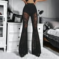 thumbnail image 6 of Women'S Floral Lace Sheer Mesh Flare Pants Elastic High Waisted Long Trousers, 6 of 8