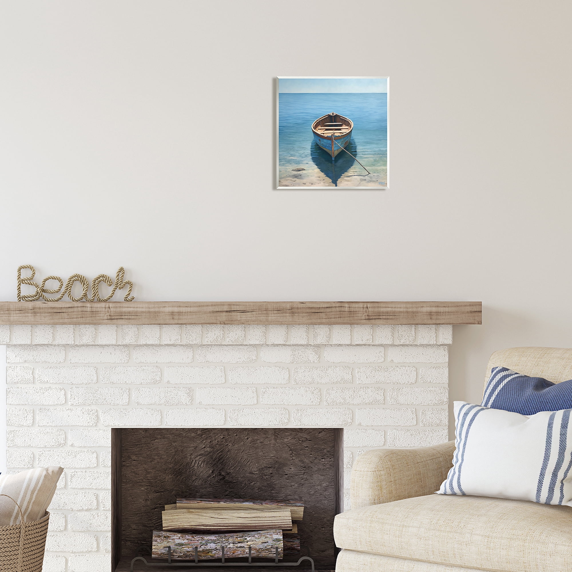 Stupell Industries Rowboat on Calm Shore Transportation Painting Unframed Art Print Wall Art, 12 x 12