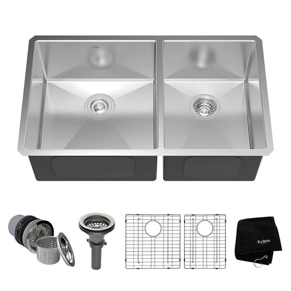 Kraus 33 Inch Rectangular Undermount 60/40 Double Stainless Steel Kitchen Sink