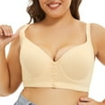 thumbnail image 4 of Siilsaa Front Close Bras Women's Underarm-smoothing With Seamless Stretch Wireless Lightly Lined Comfort Bra Light Yellow,46E, 4 of 6