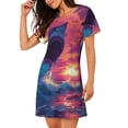 thumbnail image 2 of Fotbe Hawaiian Island Beach Shark Bata de Dormir para Mujer con Estampado, Camisón de Algodón de Manga Corta, Ropa de Dormir Casual, 2 of 6