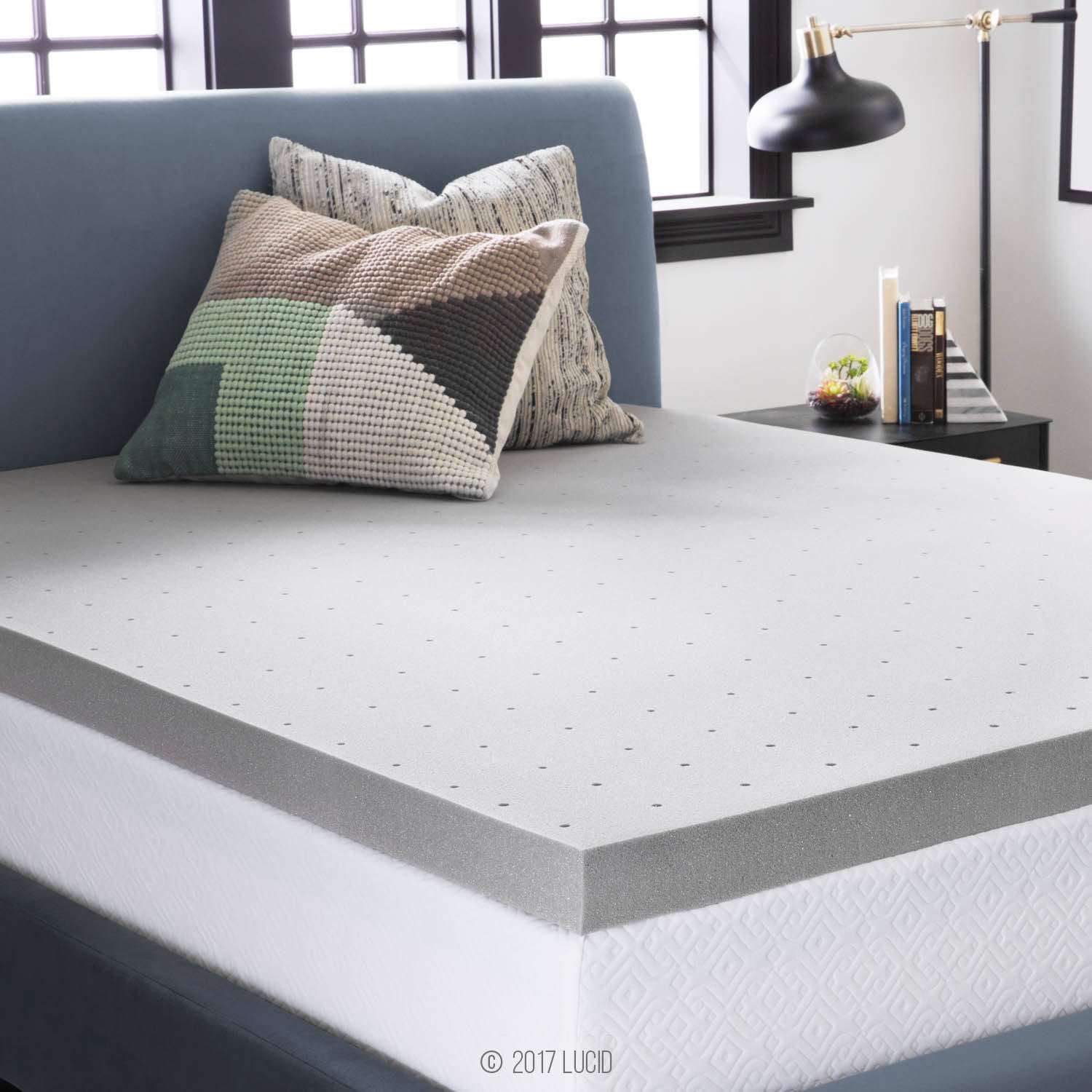 Twin Full Queen LUCID 2.5 Inch Bamboo Charcoal and Memory Foam Mattress Topper 