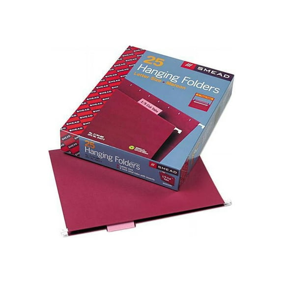 Smead Colored Hanging File Folders 1/5 Cut Tabs Letter Maroon 25/Box 64073