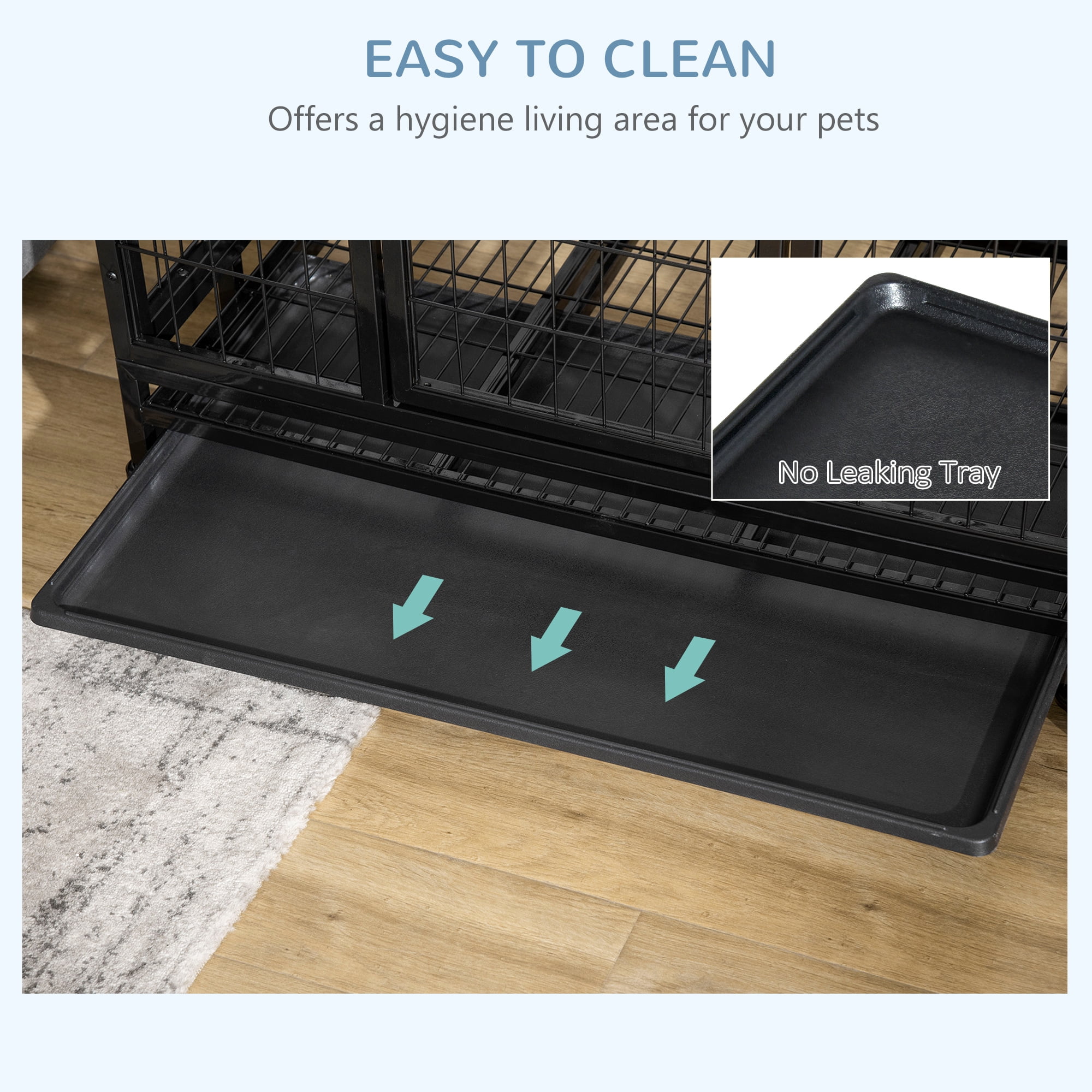 PawHut 36" Heavy Duty Dog Crate, Indestructible Dog Cage Kennel with Removable Tray, Lockable Wheels and 2 Doors, Black