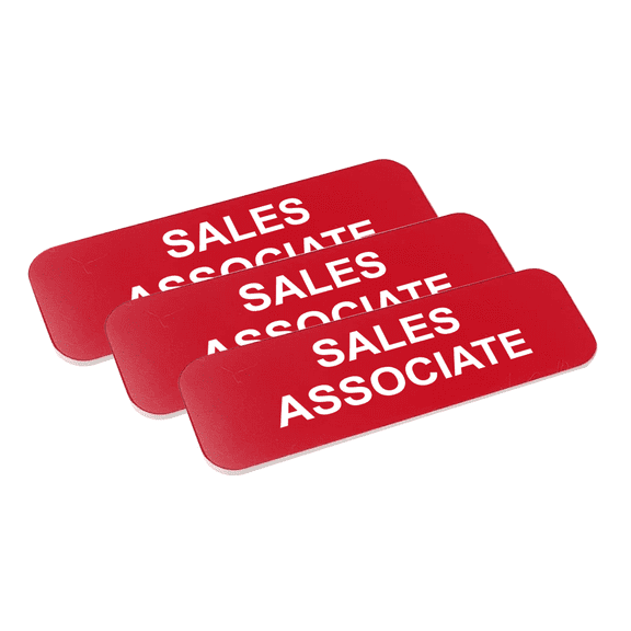 Sales Associate 1 x 3" Name Tag/Badge, Red, (3 Pack)