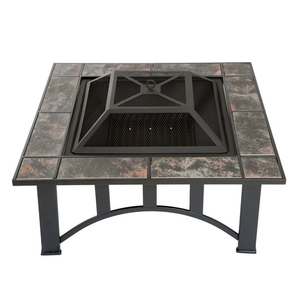 Fire Pit Table 33 Inch Square Wood, Hiland Fire Pit Hexagon With Slate Table Large
