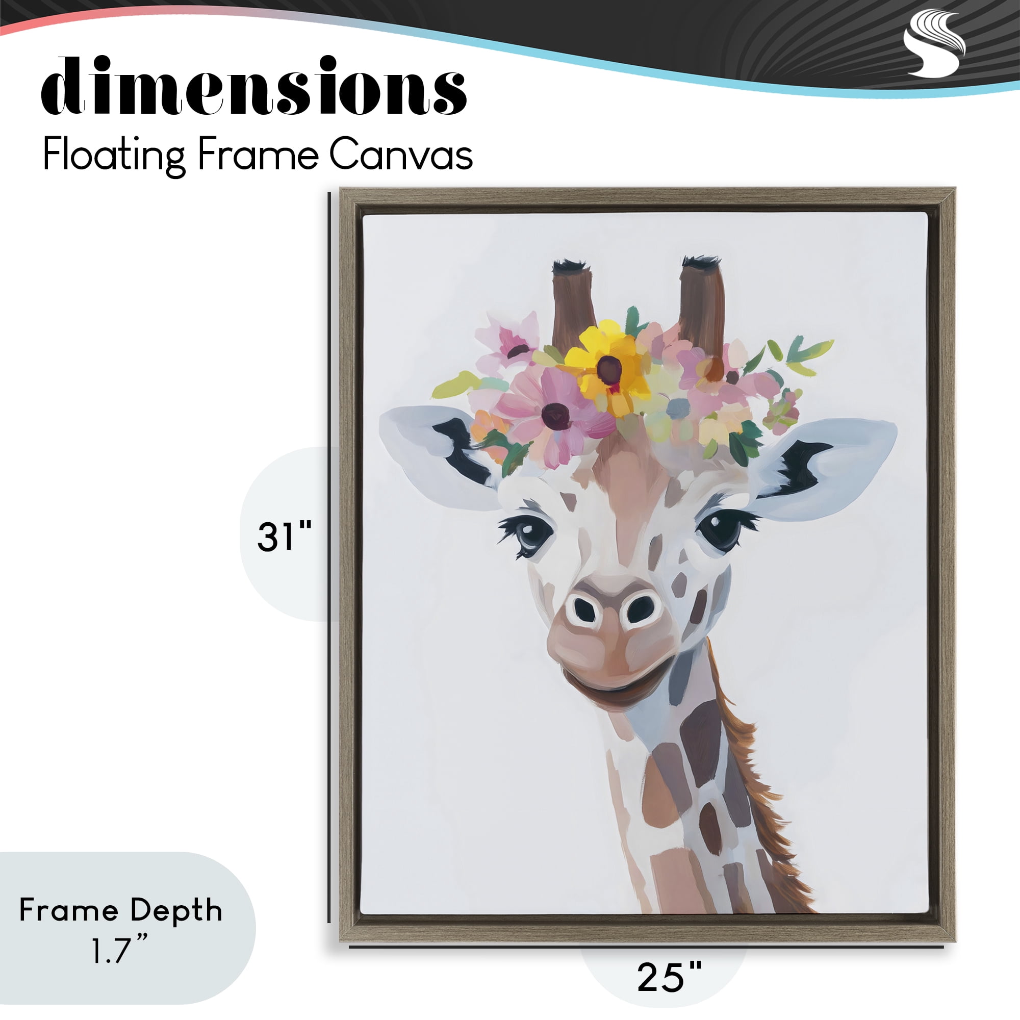 Stupell Industries Flower Crown Giraffe Brown Framed Floater Canvas Wall Art, design by The Prints Vibe