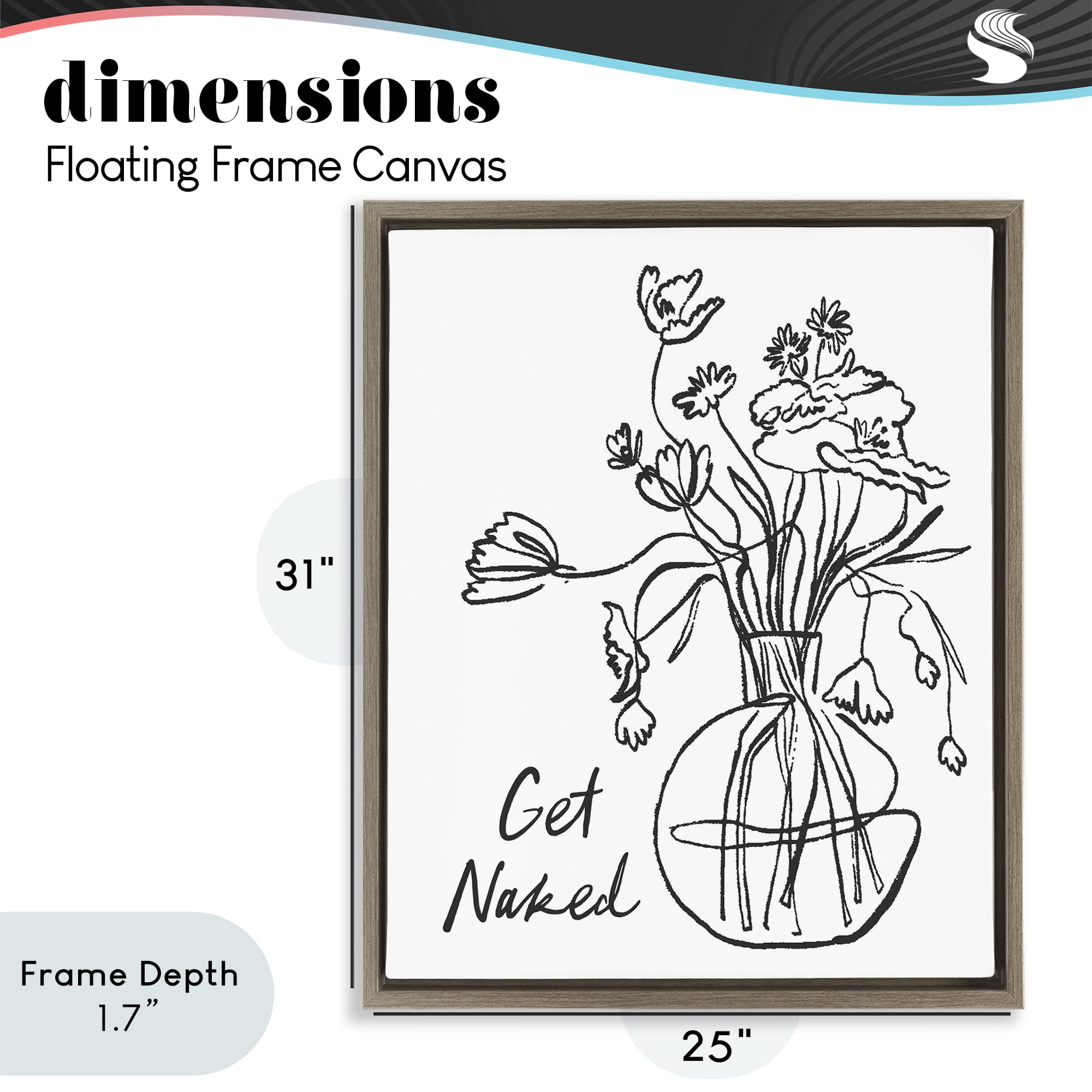 Stupell Industries Get Naked Flower Contour Brown Framed Floater Canvas Wall Art, design by Lettered and Lined
