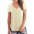 thumbnail image 2 of Summer Plus Size Womens Summer Tops Woman Fashion Solid Color Chest Overlapping Rope Short Sleeve V-Neck Casual Tops V Neck Tshirt Women on Clearance, 2 of 5