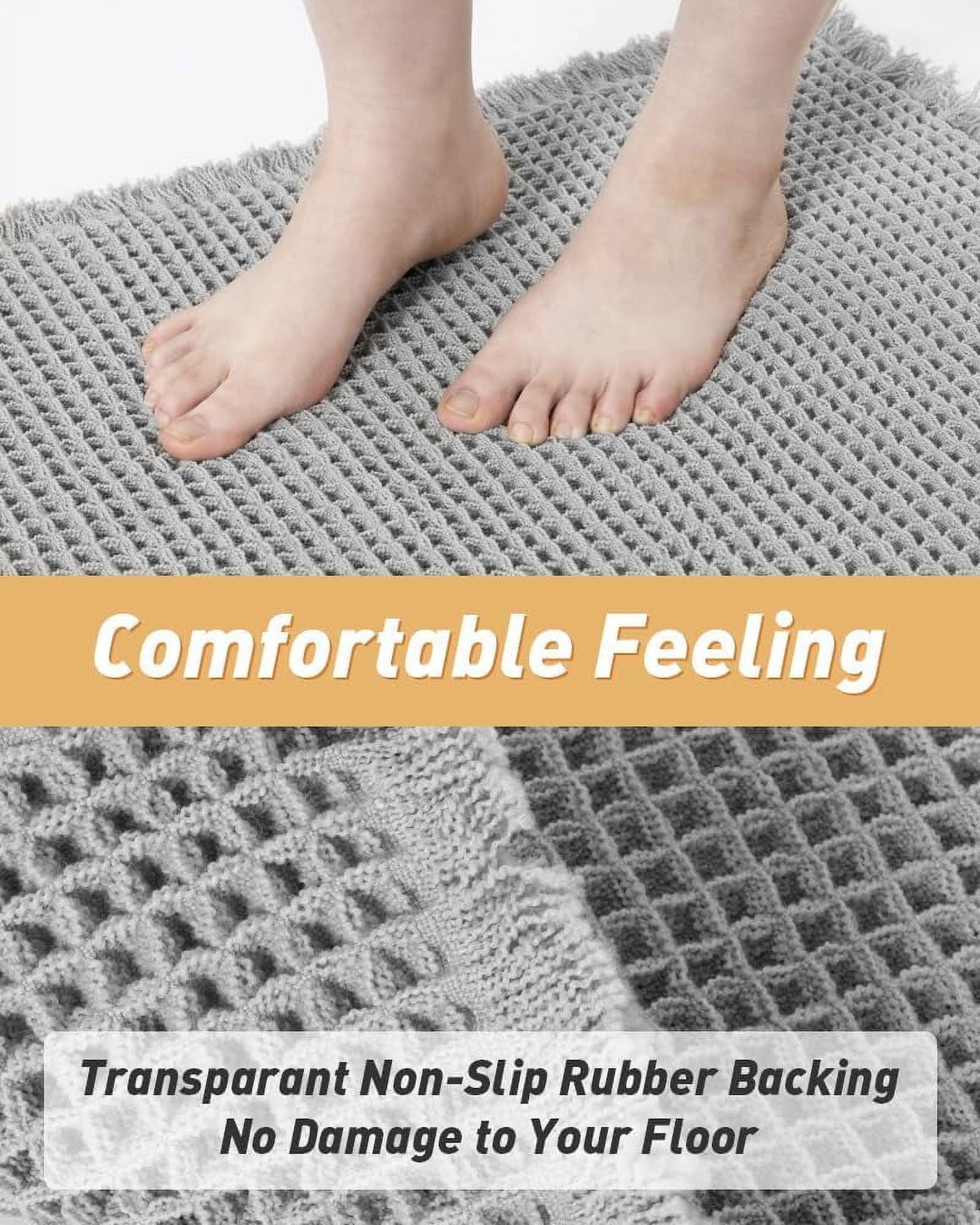 Waffle Bath Mat with Tassels,Absorbent Non Slip Bathroom Rug,Machine Washable Ultra Soft Floor Mats,Gray 24"*36"