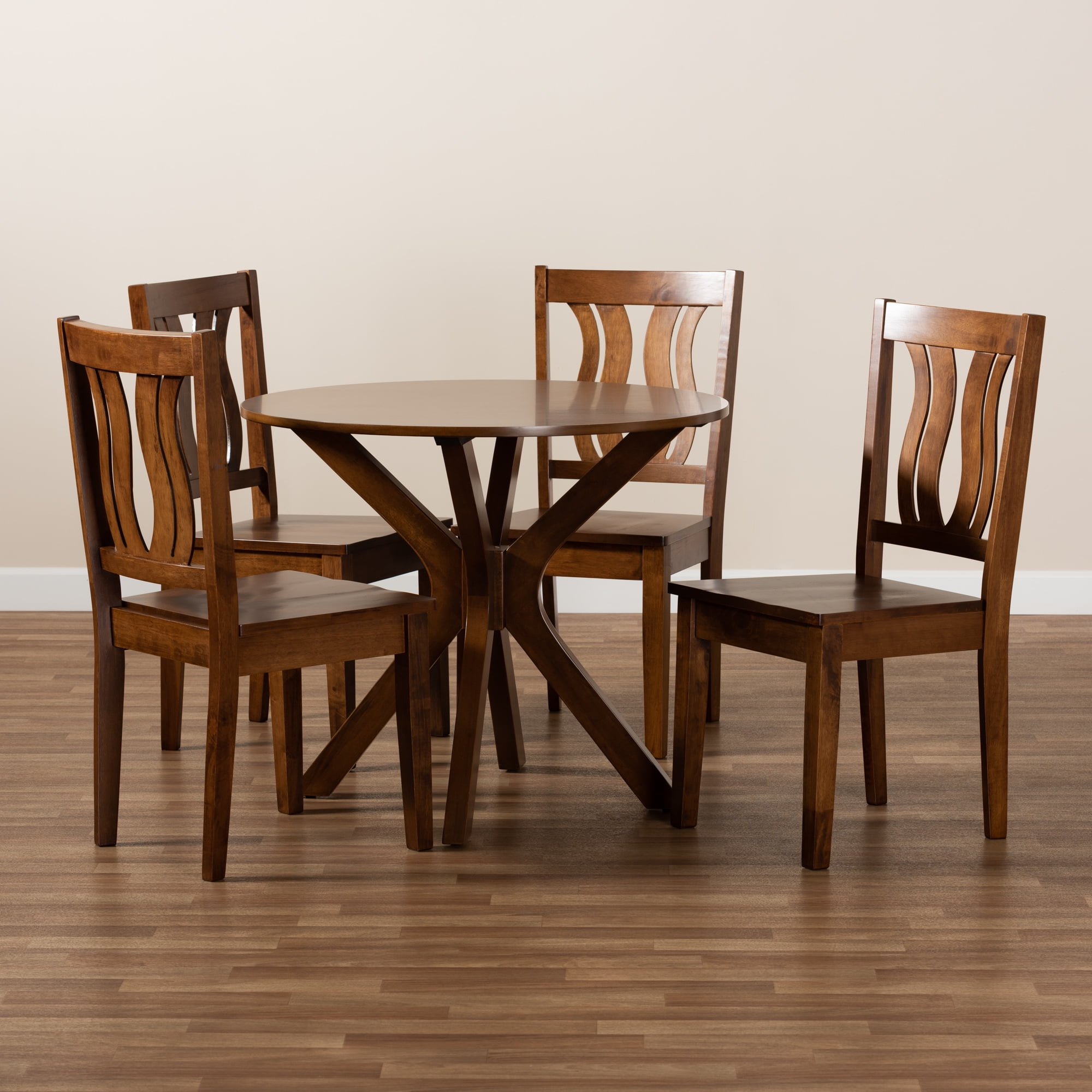 Baxton Studio Mare Modern Dining Set, 5-Piece, Walnut Brown