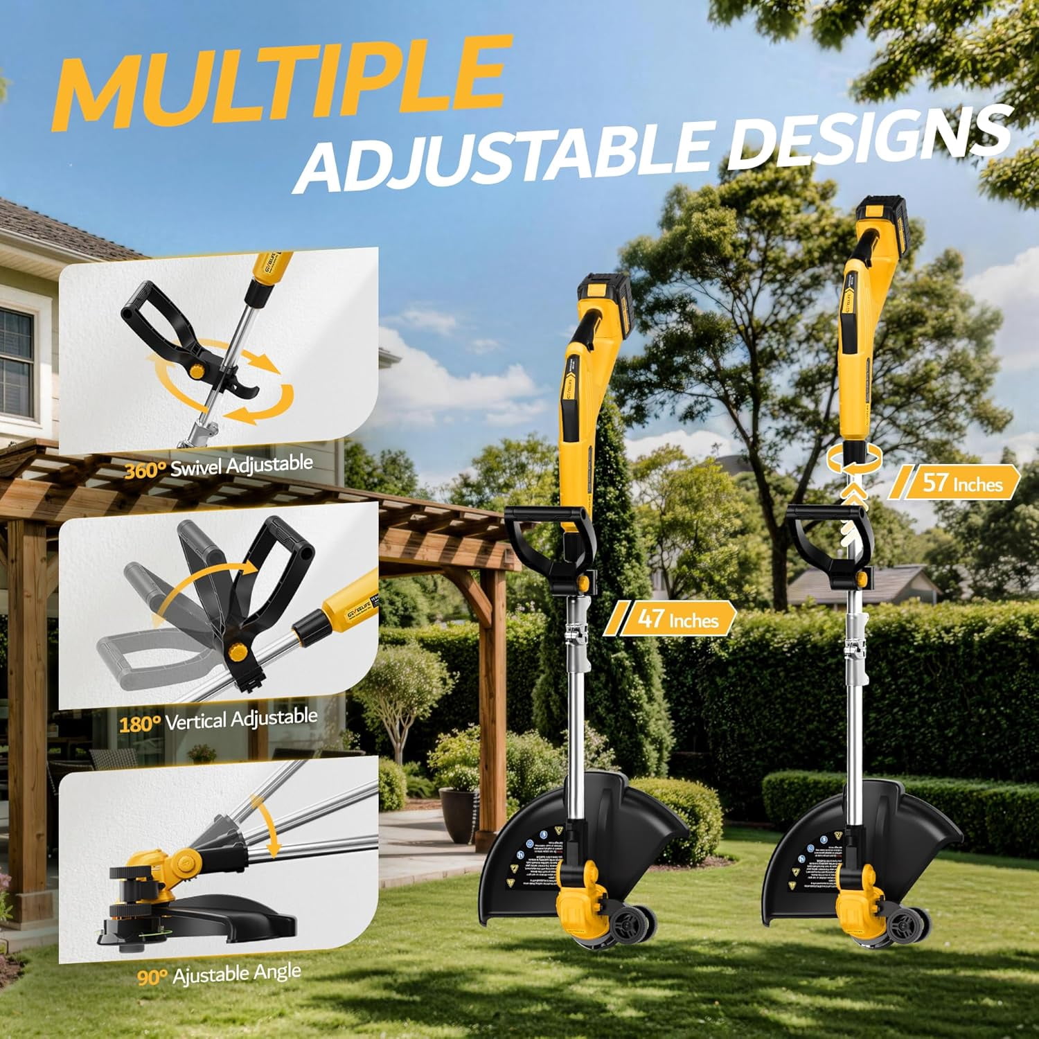 GEVEELIFE Bruchless Electric Weed Wacker String Trimmer,21V Cordless Weed Eater and Edger, 15'' Cutting Width with 2*5.0Ah Batteries Powered Brush Cutter, 4 in 1 Lawn Mower , Eco Friendly Grass Cutter