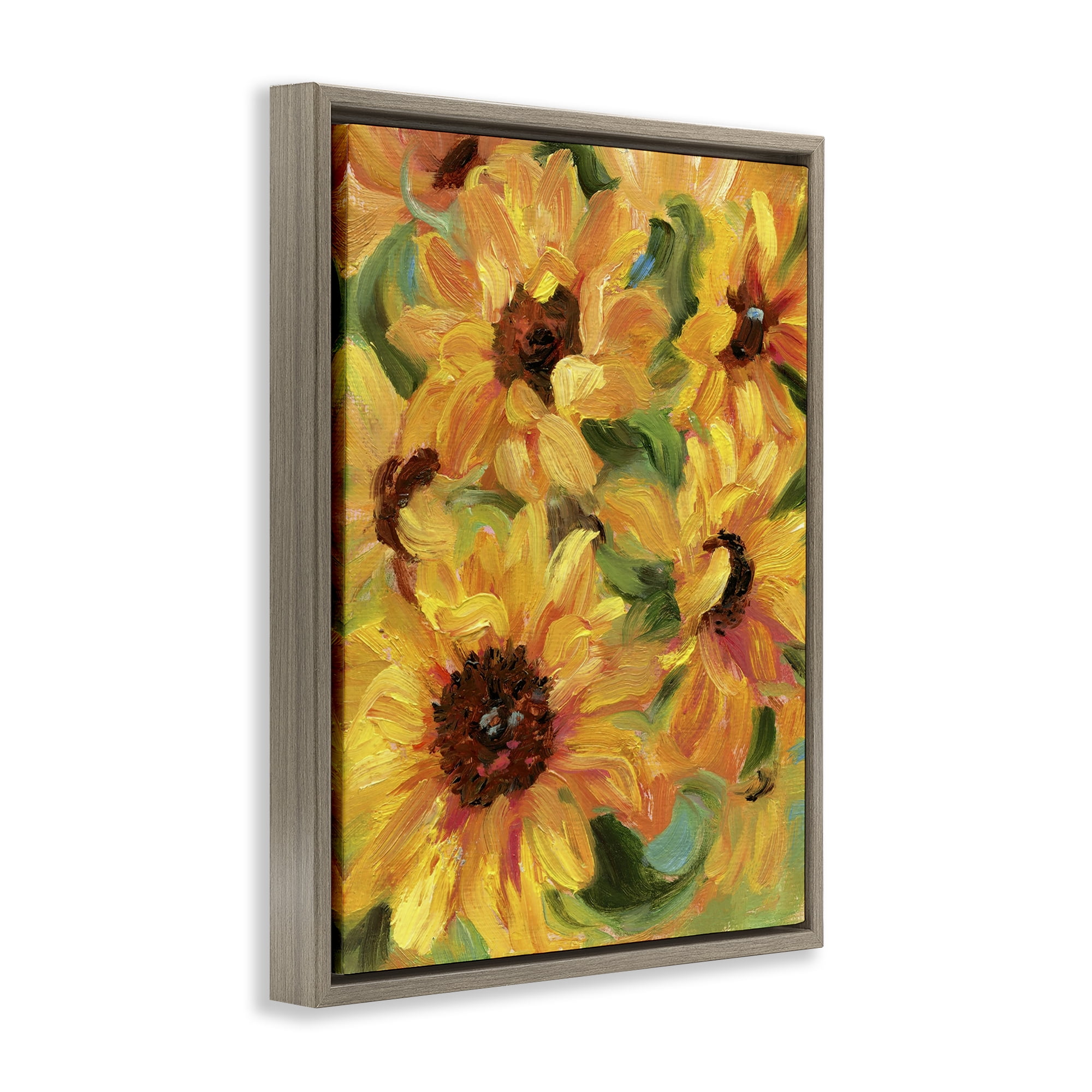 Stupell Industries Sunflower Bunches Pattern Botanical & Floral Painting Brown Floater Framed Art Print Wall Art, 25 x 31