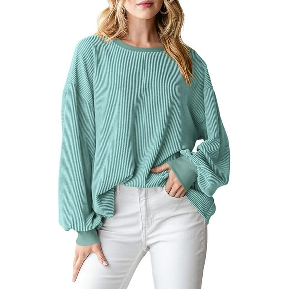 PRETTYGARDEN Womens Long Sleeve Tops Fall Fashion Shirts Trendy Clothes Casual Loose Crewneck Ribbed Knit Tunic Blouse