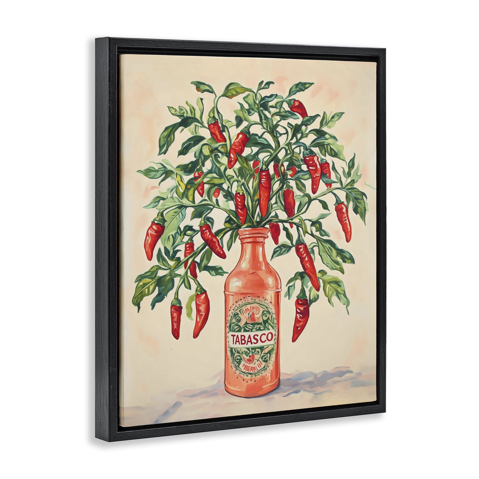 Stupell Industries Chili Peppers in Hot Sauce Vase Black Framed Floater Canvas Wall Art, design by The Prints Vibe