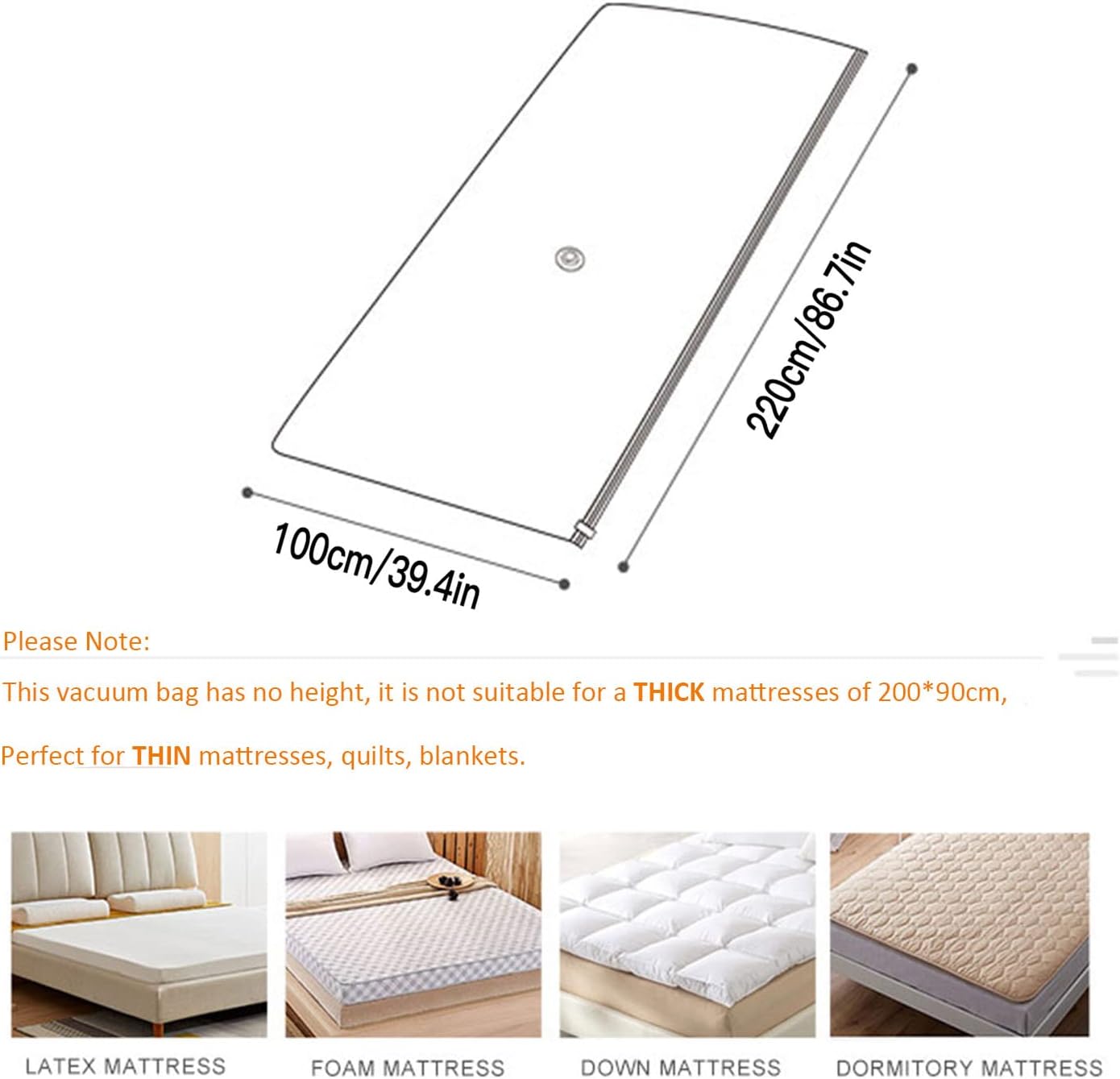 Lot De 2 Sacs Sous Vide Pour Matelas 220x100 Cm - Réutilisables, Imperméables, Pour Rangement Et Déménagement