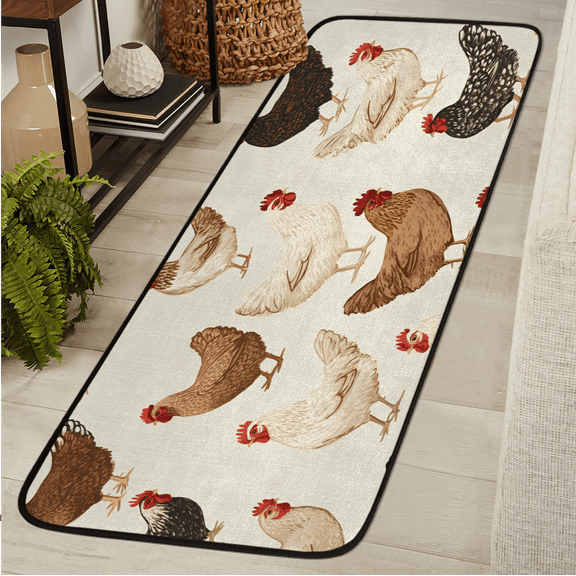 CURLYOOT Chicken Farm Animal Runner Rug 2'x6' Washable Kitchen Runner Rug Indoor Non Slip Laundry Rugs Floor Carpet for Hallway Kitchen Entryway Bedroom Living Room