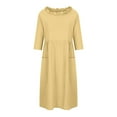 thumbnail image 4 of HAPIMO Women's Tea Length Cotton Linen Dress Solid Holiday Autumn Dresses Boat Neck Elegant Casual Comfy Vintage Boho 3/4 Sleeves Yellow XXL, 4 of 8