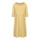 thumbnail image 4 of Vestido de bolsillo suelto informal con cuello redondo y manga tres cuartos de Color sólido de primavera y otoño para mujer Pompotops hdfakjf5115, 4 of 8