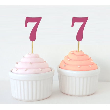Darling Souvenir Number 7 Birthday Year Cupcake Toppers Birthday/ Anniversary Party Dessert Decorations - Pack Of 20