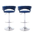 thumbnail image 2 of Tcbosik 2-Piece Adjustable Velvet Bar Chairs in Blue – 360° Swivel Function, Comfortable Sponge Padding Seat, Metal Pedestal Base, Contemporary Design for Kitchen, Counter, Home Bar (Blue), 2 of 6