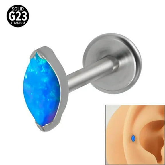 K-KED Opal Gem Flat Back Lip Studs Labret Monroe Tragus Helix Cartilage Earrings-NO 12-8MM