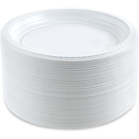 6 inch Round Plastic Plates Microwaveable, Disposable, White, Dinnerware 100 Count