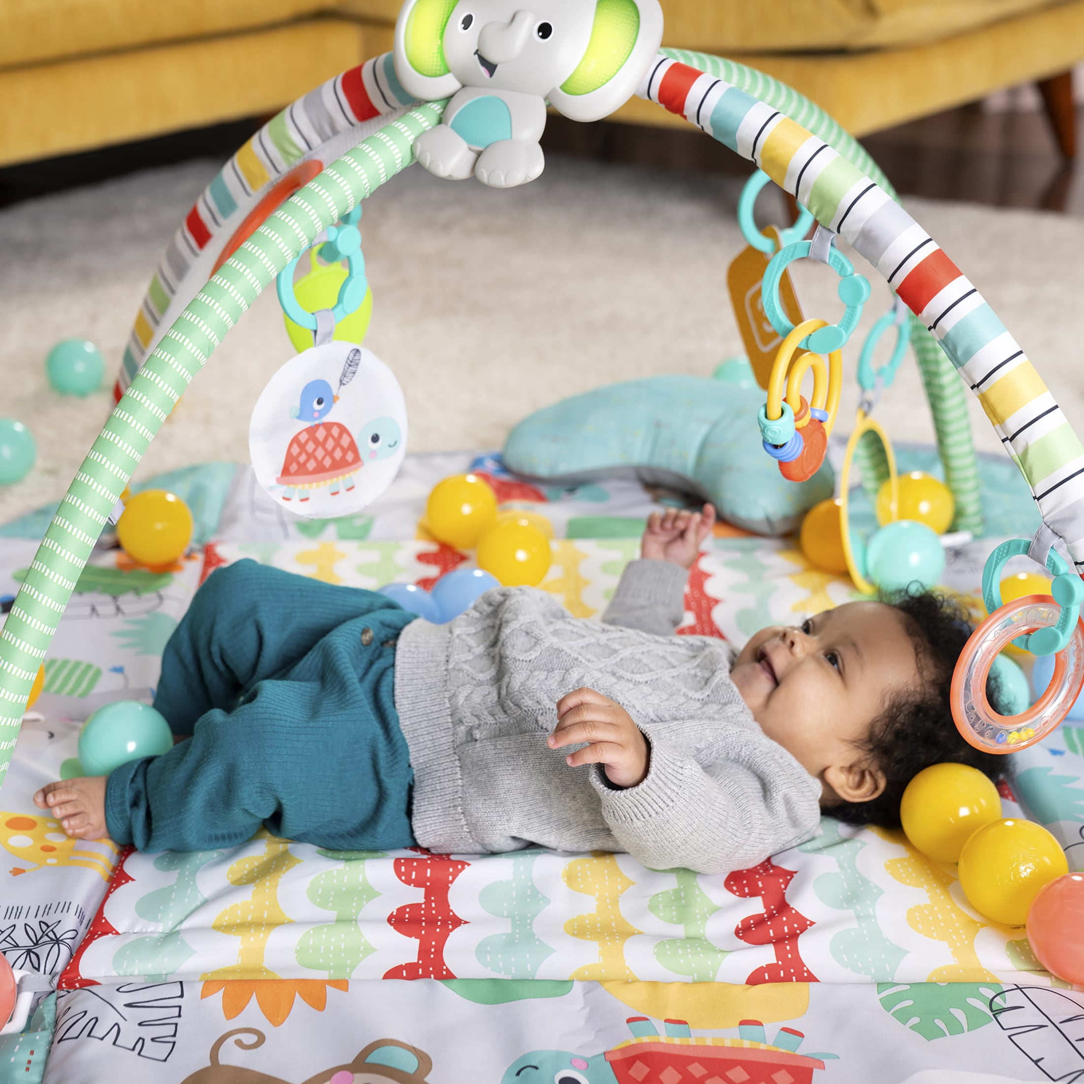 Bright Starts 5-in-1 Your Way Ball Play - Jumbo Play Mat Converts to Ball Pit Baby Gym, Newborns to Toddlers - Totally Tropical (Green)