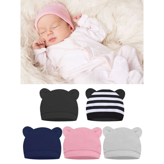 Deago Newborn Baby Hat Bear Ears Infant Caps Baby Boy Girl Toddler Hats Infant Beanie Caps for 0-6 Months (Pink)