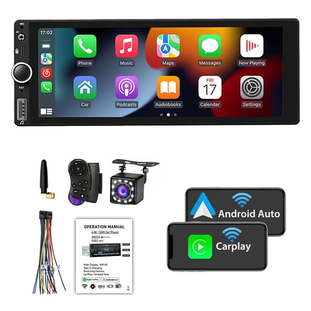 Estéreo Finyqbet 1 DIN Coche Compatible Apple CarPlay Android Auto Pantalla Táctil 6.9 Pulgadas Cáma