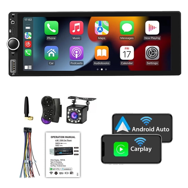 Estéreo Finyqbet 1 DIN Coche Compatible Apple CarPlay Android Auto Pantalla Táctil 6.9 Pulgadas Cáma