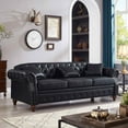 thumbnail image 2 of FFH Faux Leather Sofa with Storage Function - 85.8 Inch Sofa with Tufted Back - Leather Coach for Living Room with 3 Throw Pillows - Living Room Couch - Vintage Faux Leather in Onyx Black, 2 of 9