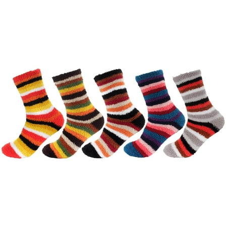 

Women s Soft and Cozy Extra Large Fuzzy Assorted Crew Socks 5 Pairs Assortment E