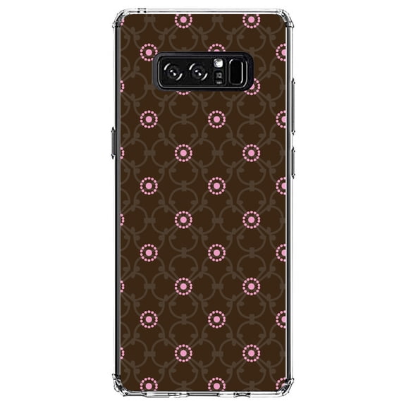 DistinctInk Clear Shockproof Hybrid Case for Samsung Galaxy Note 8 - TPU Bumper, Acrylic Back, Tempered Glass Screen Protector - Brown & Pink Floral Pattern
