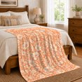 thumbnail image 4 of Coral orange ivory flowers vines botanical Flannel Blanket for bedroom reading nook cottage floral Home Decor cheerful vintage garden art Gift for flower lovers, 4 of 5