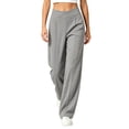 thumbnail image 3 of VBVC Women's Crossover V-Waist Wide Leg Pants , High Waisted Seam Front Trousers For Women , Ladies' Yoga Workwear Bottoms with Pockets, Gray , S-2XL, 3 of 7