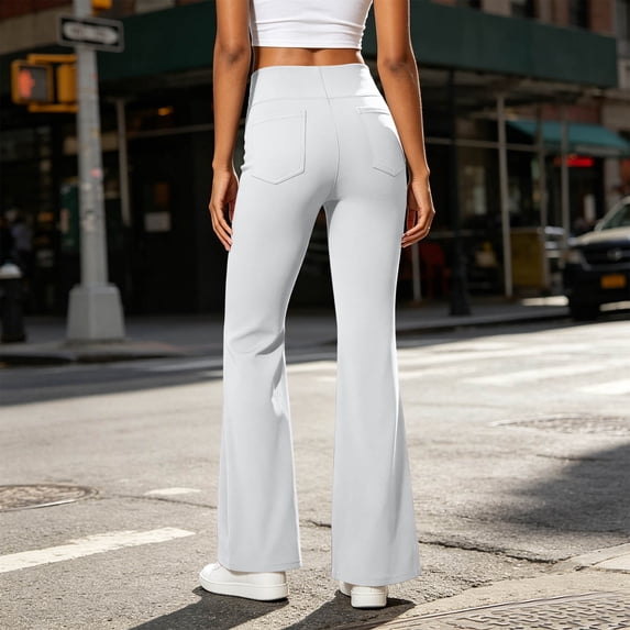 Hfnxid Women's Flare Yoga Pant High Waist Tummy Control Workout Trousers Solid Color Gym Athletic Trouser White,XL