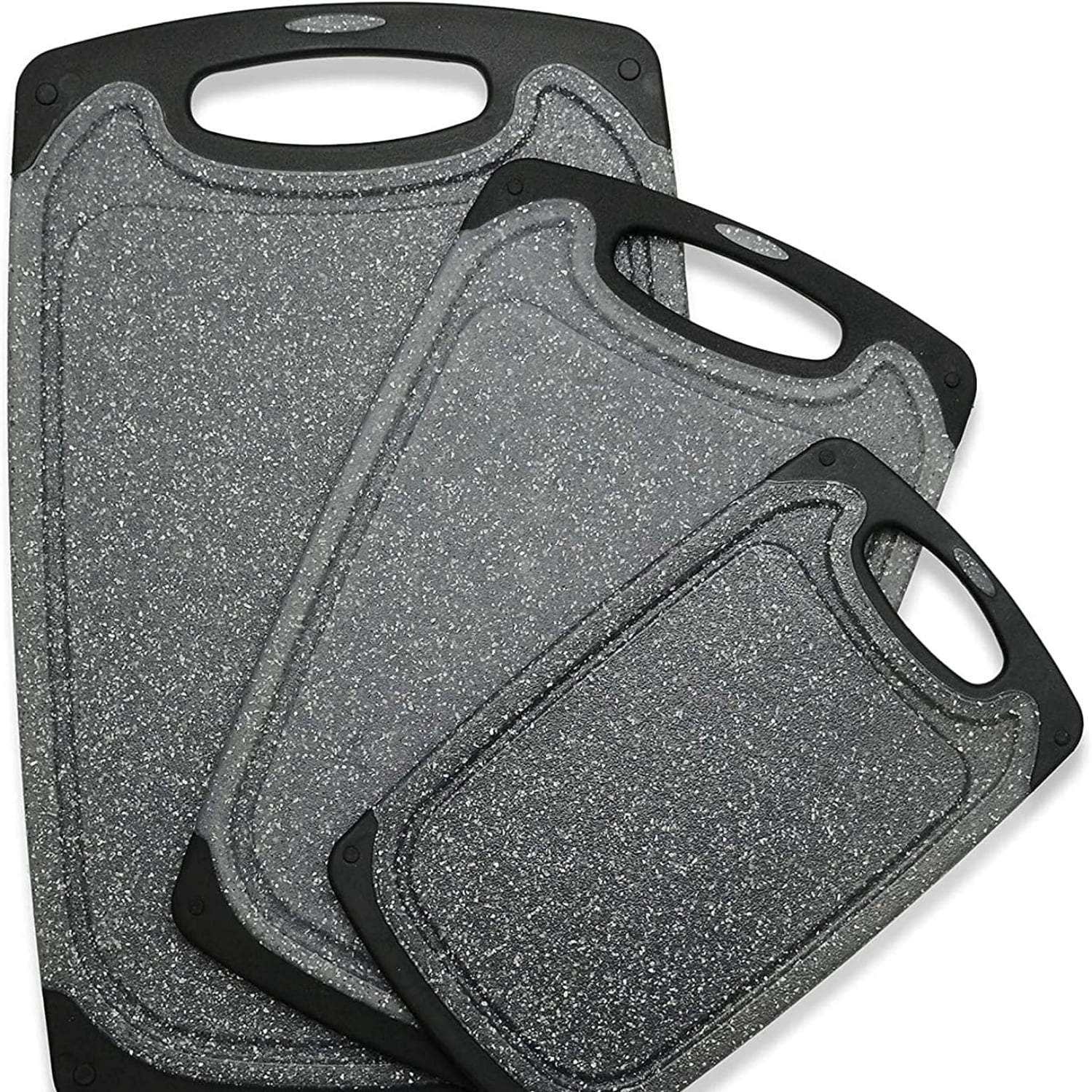 Cutting Boards for Kitchen, Large-Small Cutting Board Set of 3, Juice Groove, Easy Grip Handle, Non-Slip Rubber Cutting Board