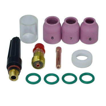 RIVERWELD Insulated Glass Cup #10 (5/8" & 16mm) TIG Stubby Gas Lens Insulator 17GLG20 and TIG Back cap 57Y03 Medium for DB SR WP 17 18 26 TIG Welding Torch (17GL332 10N24S (3/32") 12pcs)
