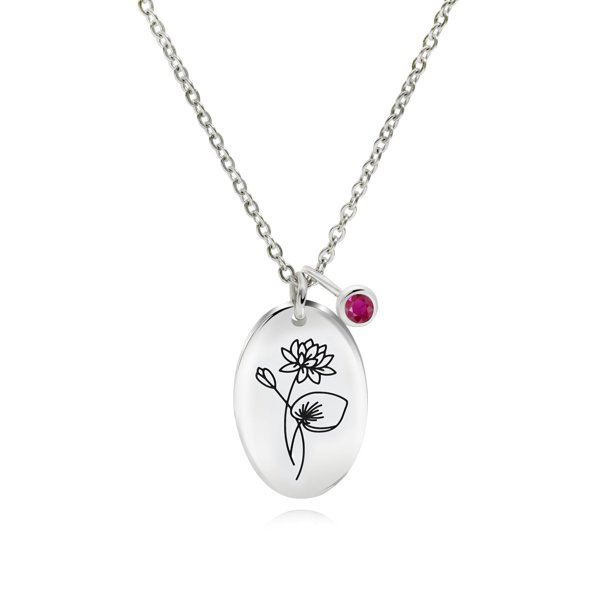 JeenMata Collar de Nenúfar con Flor de Nacimiento de Julio Regalo Floral Personalizado para Mujeres