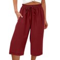 thumbnail image 5 of Mifsaly Capris Pants for Women Elastic Waist Cotton Linen Cropped Pant Lightweight Relaxed Fit Summer Vacation Clothes with Pockets Wine,XXL, 5 of 5